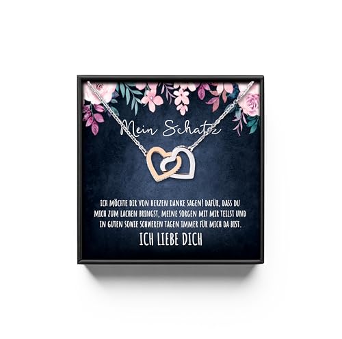 An meinen Schatz Halskette mit Karte Herz Kette mit LED Box und Spruch für Damen Frau Partnerin Freundin oder Verlobte zum Jahrestag Geburtstag Weihnachten (Standard Box - Doppelherz V7) von BYLITZ