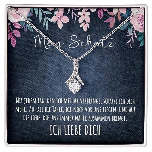 An meinen Schatz Halskette mit Karte Herz Kette mit LED Box und Spruch für Damen Frau Partnerin Freundin oder Verlobte zum Jahrestag Geburtstag Weihnachten (Standard Box - Schlaufe V6) von BYLITZ