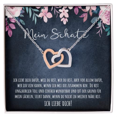 An meinen Schatz Halskette mit personalisierter Grußkarte Doppelherz Kette mit LED Box und Zirkonia für die Ehefrau Freundin Verlobte oder Partnerin (Standard Box - Rosé Gold/Edelstahl) von BYLITZ