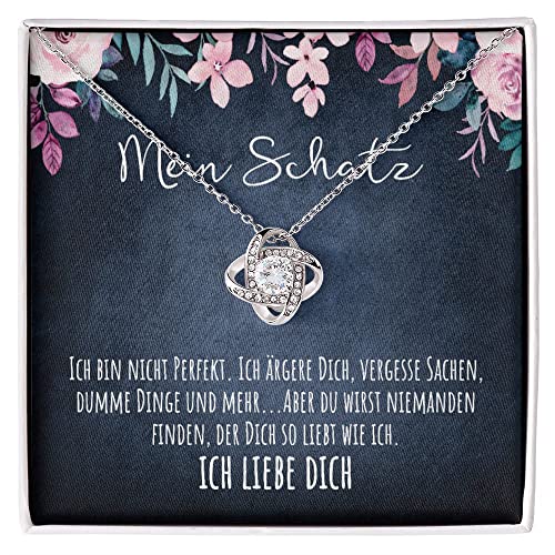 An meinen Schatz Halskette mit personalisierter Karte Love Knot Kette mit LED Box und Zirkonia für die Ehefrau Partnerin Freundin oder Verlobte (Standard Box - 14K Weißgold Finish) von BYLITZ