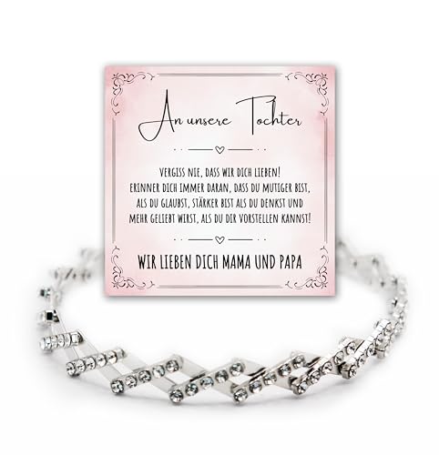 An unsere/meine Tochter verstellbares Armband mit Karte, Spruch und Schmuck-Schachtel Geschenk an meine Tochter von Mama Papa Eltern (Standard Box) von BYLITZ