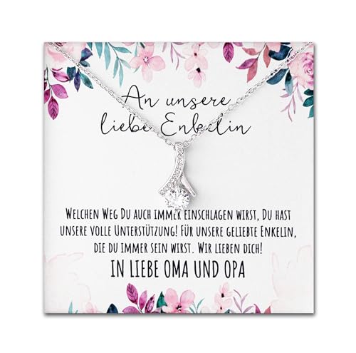 BYLITZ An unsere liebe Enkelin Doppelherz Halskette mit personalisierter Karte und LED Box Kette Geschenk für Enkeltochter zum Geburtstag Weihnachten (LED Box - Schlaufe) von BYLITZ