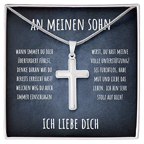 An unseren/meinenSohn Kreuz Kette mit personalisierter Nachricht Halskette an meinen Sohn zum Geburtstag, Weihnachten (Standard Box) von BYLITZ