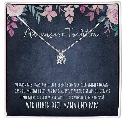 BYLITZ An meine/unsere Tochter 925 Silber Halskette mit Spruch und Geschenkbox Kette mit personalisierter Karte zum Geburtstag Weihnachten von Papa Mama Eltern (M2-0.5 Karat) von BYLITZ