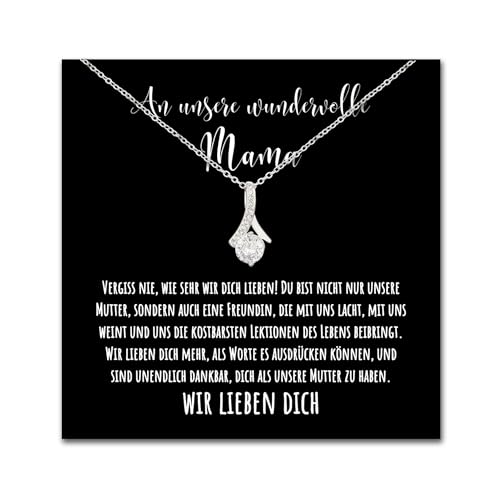 BYLITZ An meine/unsere Mama/Mutter 925 Silber Kette mit personalisierter Karte Halskette für Mama zum Geburtstag, Muttertag, Frauentag oder Weihnachten (LED Box - Schlaufe an Mama) von BYLITZ