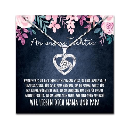 Geschenk für Tochter Herz Halskette Geschenke für Frauen Tochter Mädchen Kette mit personalisierter Karte und Geschenk Box zum Geburtstag Hochzeit Weihnachten (LED Box - Herz V2) von BYLITZ