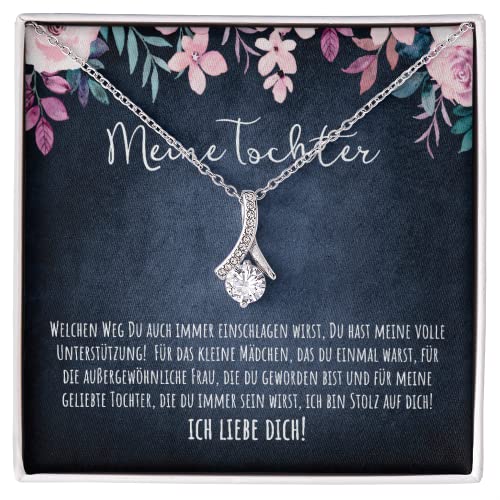 Geschenk für Tochter Herz Halskette Geschenke für Frauen Tochter Mädchen Kette mit personalisierter Karte und Geschenk Box zum Geburtstag Hochzeit Weihnachten (Schlaufe - 14K Weißgold Finish) von BYLITZ