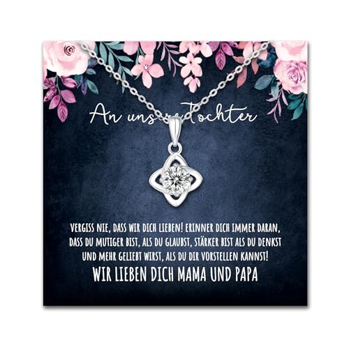 Geschenk für Tochter Herz Halskette Geschenke für Frauen Tochter Mädchen Kette mit personalisierter Karte und Geschenk Box zum Geburtstag Hochzeit Weihnachten (Knoten - 14K Weißgold Finish) von BYLITZ