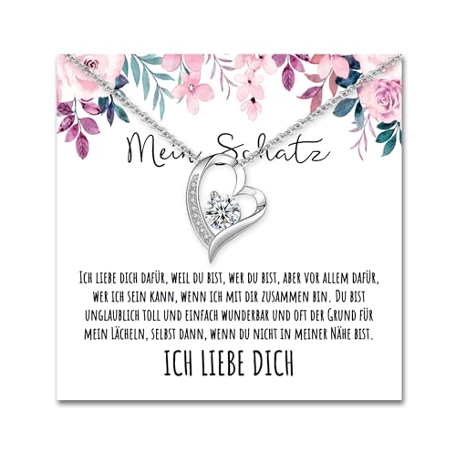 An meinen Schatz Halskette mit personalisierter Grußkarte mit LED Box Herz Kette mit Zirkonia für die Ehefrau Freundin Verlobte oder Partnerin (Premium Box - Herz) von BYLITZ