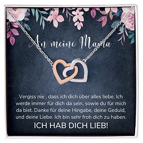 BYLITZ Für die beste Mama der Welt Halskette mit personalisierter Karte Herz Kette für die Mutter zum Geburtstag, Muttertag, Frauentag oder Weihnachten (Doppelherz - Rosé Gold Finish) von BYLITZ