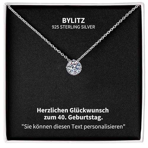 BYLITZ Halskette zum 40 Geburtstag Frau 925 Sterling Silber Damen Kette mit Moissanit Anhänger und Geschenkbox Geschenk zum Geburtstag (M6-1 Karat) von BYLITZ