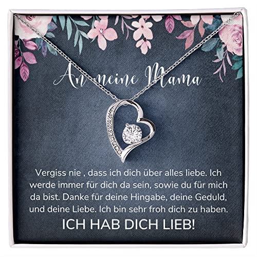 Für die beste Mama der Welt Halskette mit personalisierter Karte Herz Kette für die Mutter zum Geburtstag, Muttertag, Frauentag oder Weihnachten (Standard Box - 14K Weißgold Finish) von BYLITZ