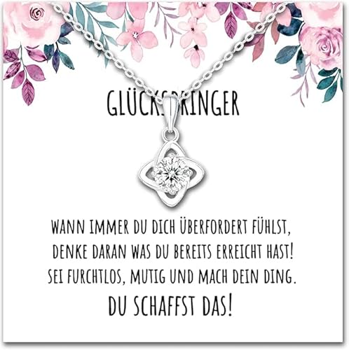 Kleeblatt Kette Du Schaffst Das Glücksbringer LED Box Geschenke für Frauen Tochter Mädchen personalisierter Karte Aufmunterung Prüfung Abitur Gute Besserung Mutmacher Freund Patient (LED Box) von BYLITZ