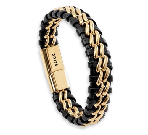 Leder Armband mit Geschenk Box An meinen Mann Schatz Sohn mit personalisierter Glückwunschkarte für Männer Herren Jugendliche Jungen Geburtstag Jahrestag Weihnachten (17cm, Personalisiert - Gold) von BYLITZ