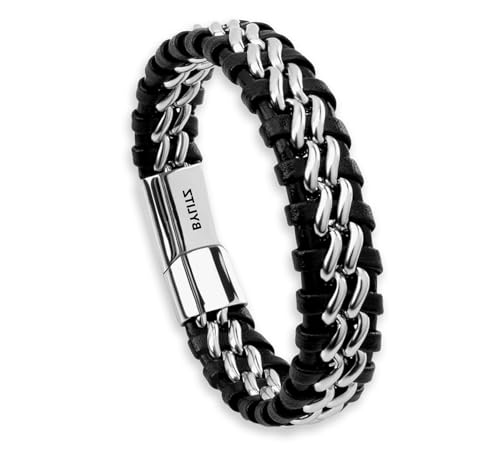 Leder Armband mit Geschenk Box An meinen Mann Schatz Sohn mit personalisierter Glückwunschkarte für Männer Herren Jugendliche Jungen Geburtstag Jahrestag Weihnachten (23cm, Personalisiert - Silber) von BYLITZ