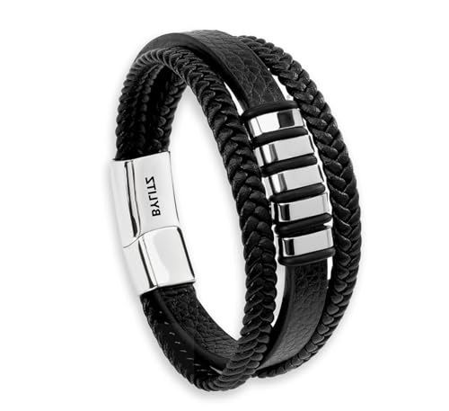 Leder Armband mit Geschenk-Box An meinen Sohn Mann Schatz Geschenk mit personalisierter Glückwunschkarte für Männer Herren Jugendliche Jungen Geburtstag Weihnachten (17cm, Personalisiert - Silber) von BYLITZ