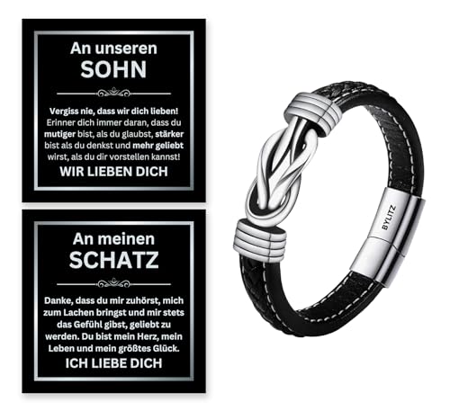 Leder Armband mit Geschenk Box An meinen Schatz Mann Sohn mit personalisierter Glückwunschkarte für Männer Herren Jugendliche Jungen zum Geburtstag Weihnachten Jahrestag (17cm) von BYLITZ