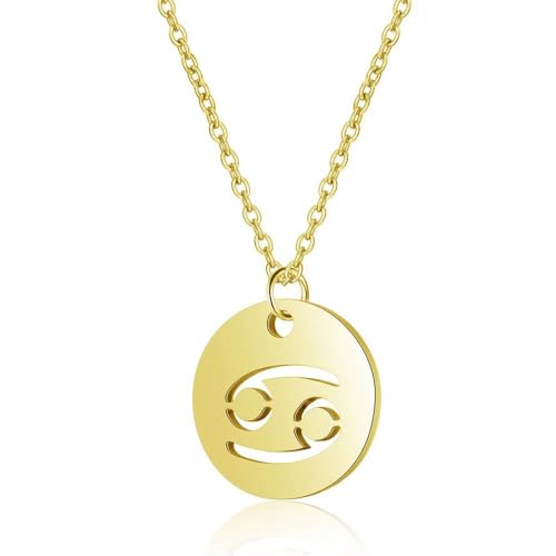 Sternzeichen Kette mit Geschenkbox und Karte Zodiak Halskette mit Anhänger für Frauen Damen Tochter Nichte Enkelin Freundin Mädchen (Krebs Gold | LED Box) von BYLITZ