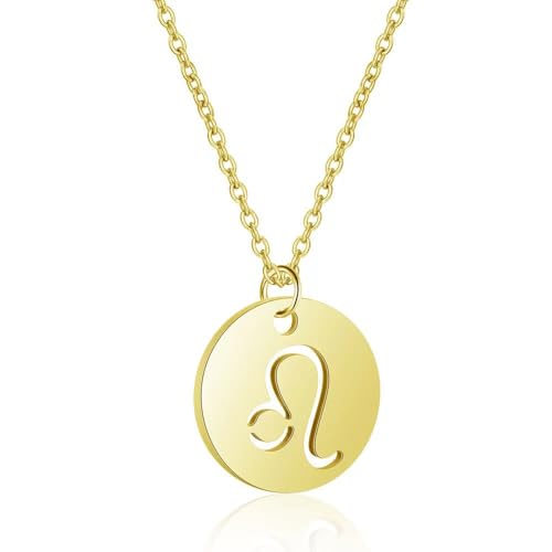 Sternzeichen Kette mit Geschenkbox und Karte Zodiak Halskette mit Anhänger für Frauen Damen Tochter Nichte Enkelin Freundin Mädchen (Löwe Gold | Standard Box) von BYLITZ
