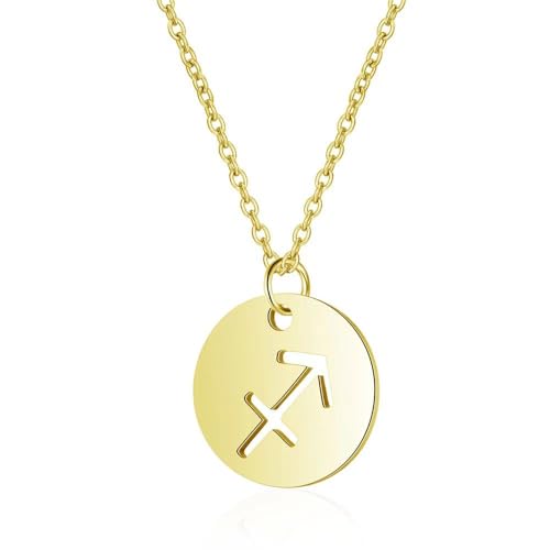 Sternzeichen Kette mit Geschenkbox und Karte Zodiak Halskette mit Anhänger für Frauen Damen Tochter Nichte Enkelin Freundin Mädchen (Schütze Gold | LED Box) von BYLITZ