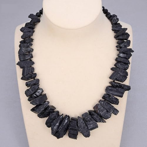 BYLSAGWHT 18" Black Tourmaline Rough Raw Top Drilled Gems Beaded Necklace For Women von BYLSAGWHT