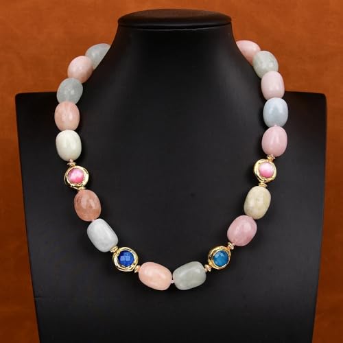 BYLSAGWHT 19'' Morganite Quartz Irregular Stone Gold Plated Cat eye Crystal Chokers Necklace For Women BYLSAGWHT 19'' Morganite Quartz Irregular Stone Gold Plated Cat eye Crystal Chokers Necklace For Women von BYLSAGWHT