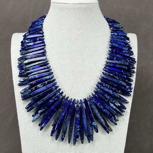 BYLSAGWHT 20" 2 Strands Mix Color Blue Sea Sediment Jasper Top drilled Stick Necklace Women Jewelry Gifts von BYLSAGWHT