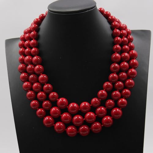 BYLSAGWHT 3 Rows Coral Red Color Sea Shell Mother Of Pearl Graduated Necklace For Women BYLSAGWHT 3 Rows Coral Red Color Sea Shell Mother Of Pearl Graduated Necklace For Women von BYLSAGWHT