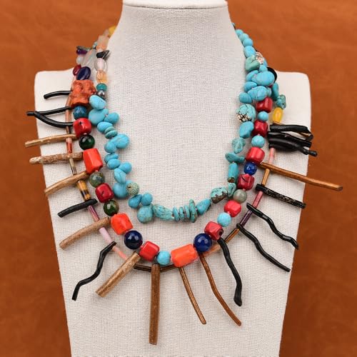 BYLSAGWHT 3 Rows Mix Stone Blue Coral Gems Necklace For Women von BYLSAGWHT