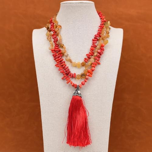 BYLSAGWHT 3 Rows Red Agate Red Coral Gems Necklace White Pearl Pendant For Women von BYLSAGWHT