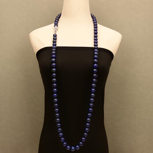 BYLSAGWHT 50" Heavy Jewelry Stone 14MM Blue Round Long Necklace Clasp For Women von BYLSAGWHT