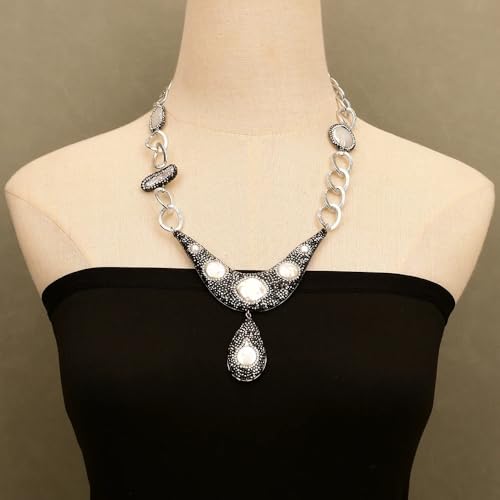 BYLSAGWHT Freshwater Cultured White Keshi Pearl Chain Necklace Coin Pearl Charm Paved Pendant 21" For Women von BYLSAGWHT