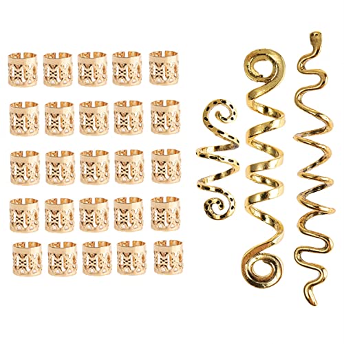28 Stück Wikinger Haarschmuck Damen, Dreadlocks Schmuck Wikinger Haarspiralen Clips Braids Schmuck Silber Gold Metall Cuffs Haar Flecht Perlen Braids Haar Dreadlocks Zubehör für Frauen Männer Zöpfe von BYNYXI