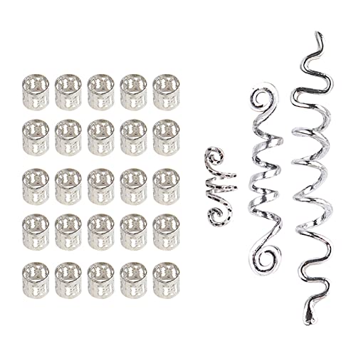 28 Stück Wikinger Haarschmuck Damen, Dreadlocks Schmuck Wikinger Haarspiralen Clips Braids Schmuck Silber Gold Metall Cuffs Haar Flecht Perlen Braids Haar Dreadlocks Zubehör für Frauen Männer Zöpfe von BYNYXI