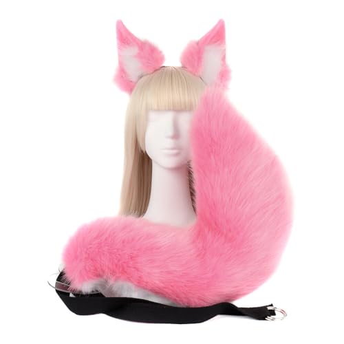 BYNYXI 2PCS Cosplay Fuchsschwanz mit Ohren, Fuchsohren Fuchsschwanz Tierohren Schwanz Set Wolf Ohren Schwanz Kostüm Fuchs Katzenohren Damen Katzenschwanz Kostüm Halloween Fasching Karneval Masquerade von BYNYXI