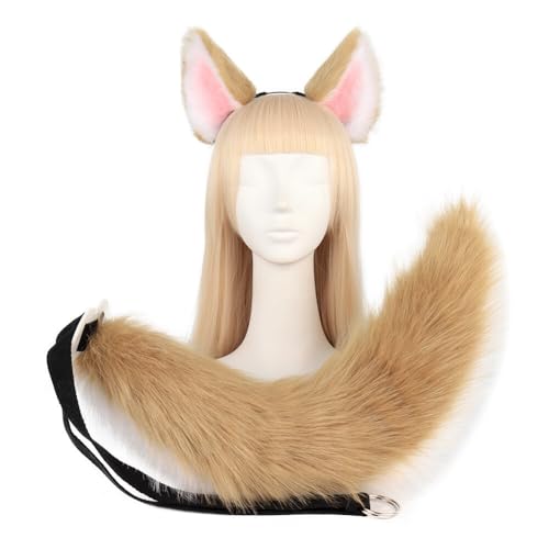 BYNYXI 2PCS Cosplay Fuchsschwanz mit ohren, Fuchsohren Fuchsschwanz Tierohren Schwanz Set Wolf Ohren Schwanz Kostüm Fuchs Katzenohren Damen Katzenschwanz Kostüm Halloween Fasching Karneval Masquerade von BYNYXI