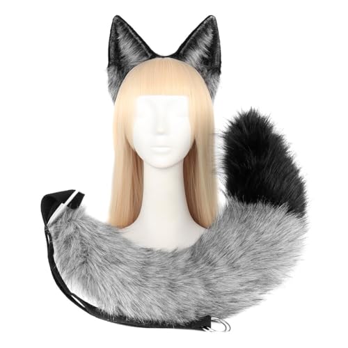 BYNYXI 2PCS Cosplay Fuchsschwanz mit ohren, Fuchsohren Fuchsschwanz Tierohren Schwanz Set Wolf Ohren Schwanz Kostüm Fuchs Katzenohren Damen Katzenschwanz Kostüm Halloween Fasching Karneval Masquerade von BYNYXI