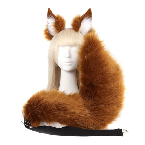 BYNYXI 2PCS Cosplay Fuchsschwanz mit ohren, Fuchsohren Fuchsschwanz Tierohren Schwanz Set Wolf Ohren Schwanz Kostüm Fuchs Katzenohren Damen Katzenschwanz Kostüm Halloween Fasching Karneval Masquerade von BYNYXI