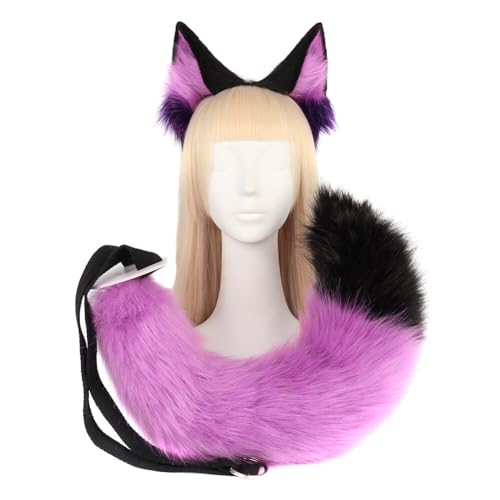 BYNYXI 2PCS Cosplay Fuchsschwanz mit ohren, Fuchsohren Fuchsschwanz Tierohren Schwanz Set Wolf Ohren Schwanz Kostüm Fuchs Katzenohren Damen Katzenschwanz Kostüm Halloween Fasching Karneval Masquerade von BYNYXI