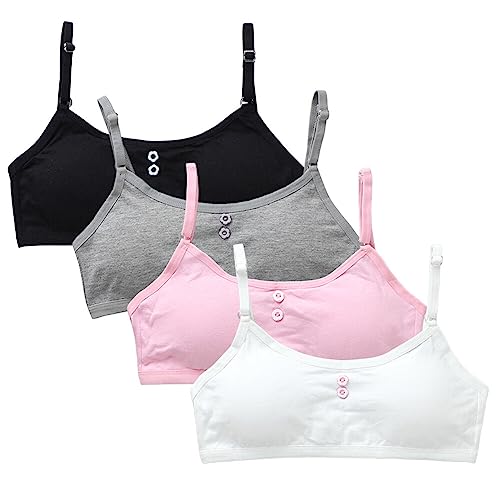 BYNYXI 4 Stück Mädchen Sport BH, Trägertop Kinder Mädchen Bustier Weste BH Full Cup Atmungsaktiv Unterwäsche BH Baumwolle Bralette Trägertop Nahtloser Trainings-BH für 9-14 Jahre Kinder Teenager von BYNYXI