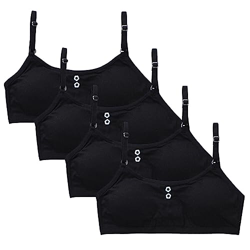 BYNYXI 4 Stück Mädchen Sport BH, Trägertop Kinder Mädchen Bustier Weste BH Full Cup Atmungsaktiv Unterwäsche BH Baumwolle Bralette Trägertop Nahtloser Trainings-BH für 9-14 Jahre Kinder Teenager von BYNYXI