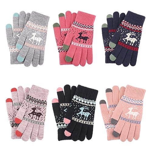 BYNYXI 6 Paar Weihnachten Handschuhe Damen Herren, Gestrickte Handschuhe Gefüttert Touchscreen Fingerhandschuhe mit Elchmuster Verdickte Winterhandschuhe Fäustlinge Strickhandschuhe für Erwachsene BYNYXI 6 Paar Weihnachten Handschuhe Damen Herren, Gestrickte Handschuhe Gefüttert Touchscreen Fingerhandschuhe mit Elchmuster Verdickte Winterhandschuhe Fäustlinge Strickhandschuhe für Erwachsene von BYNYXI