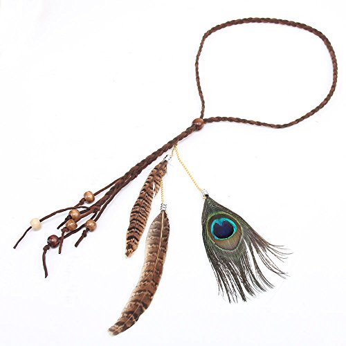 BYNYXI Indianer Stirnband Feder Damen, Boho Feder Stirnband Pfauenfeder Haarband Hippie Kopfkette Feder Indisch Kopfschmuck Feder Quasten für Frauen Mädchen Festival Karneval Mottoparty von BYNYXI