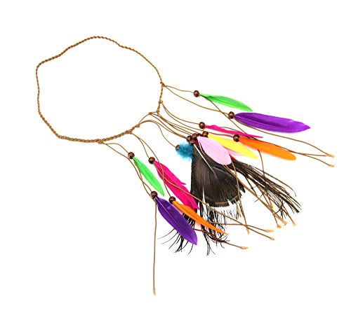 BYNYXI Indianer Stirnband Feder Damen, Boho Feder Stirnband Pfauenfeder Haarband Hippie Kopfkette Feder Indisch Kopfschmuck Feder Quasten für Frauen Mädchen Festival Karneval Mottoparty von BYNYXI