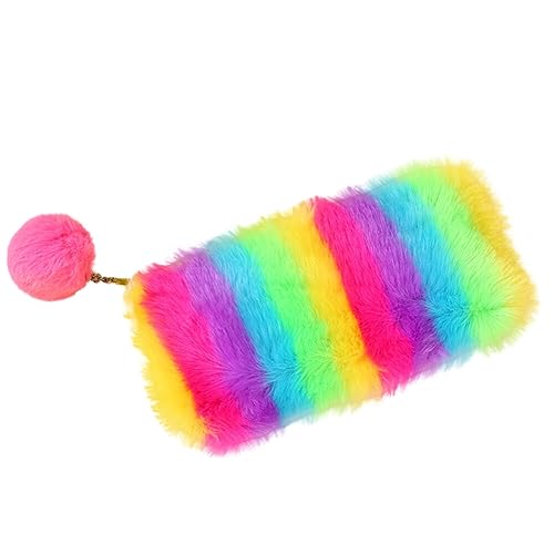 BYNYXI Plüsch Federmäppchen, Regenbogen Bleistift Tasche mit Reißverschluss flauschig Federmäppchen Teenager Pencil Case Schlamppermäppchen für Kinder Jungen Student Mädchen Schüleretui,21cmx11cm von BYNYXI