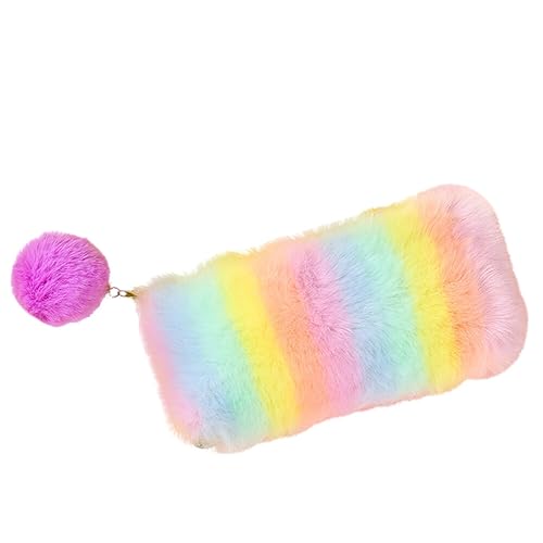 BYNYXI Plüsch Federmäppchen, Regenbogen Bleistift Tasche mit Reißverschluss flauschig Federmäppchen Teenager Pencil Case Schlamppermäppchen für Kinder Jungen Student Mädchen Schüleretui,21cmx11cm von BYNYXI