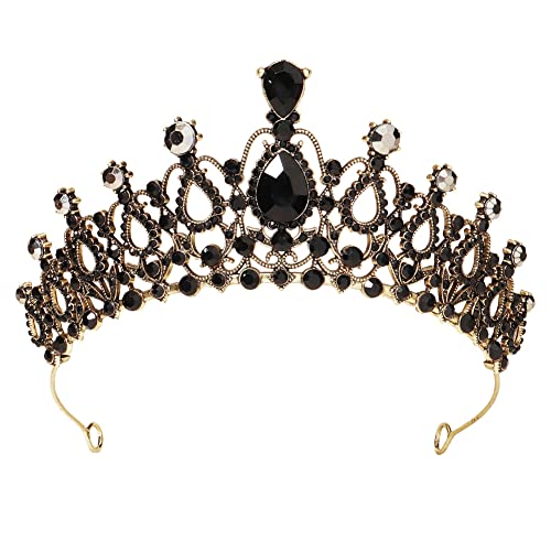 BYNYXI Schwarze Brautkrone Königin, Barock Königin Krone Strass Krone Diadem Tiara Kristallkrone Damen Haarschmuck Schwarze Vintage Tiara Stirnband Diademe für Party Braut Hochzeit Proms Fotografie von BYNYXI