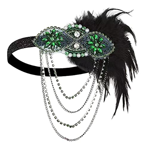 BYNYXI Strass Feder Stirnband 20er, Damen Haarschmuck Federn Schwarz Vintage Flapper Stirnband Strass Great Gatsby Haarband Charleston Verstellbare Stirnbänder für Theme Party Hochzeit Kostümzubehör von BYNYXI