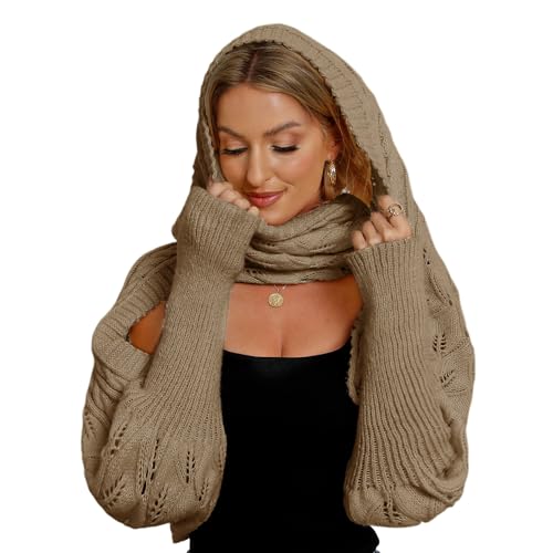 Gestrickter Schal mit ärmeln, Damen Wickelschal mit ärmeln Elegant Winter Ärmelschal Warm Gestrickter Schal Wickelschal Sweater Scarf Mode Winterschal Einfarbig Wrap Schal Shawl Cape Strickschals von BYNYXI