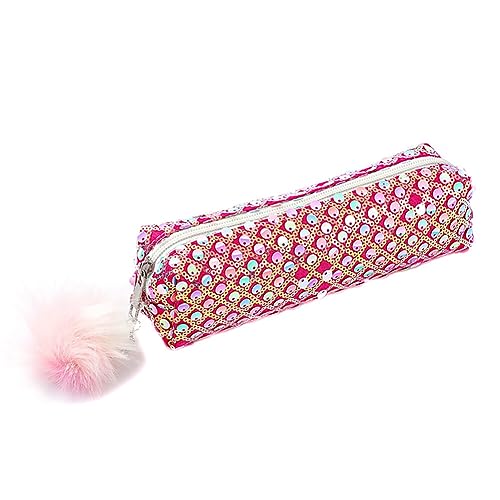 Pailletten Federmäppchen, Stiftetasche Federtasche Stiftemappe Klein Bleistift Tasche Tragbare Pencil Bag mit Plüsch Ball Glitzer Kosmetiktasche für Mädchen Frauen Bleistifttasche, 20cmx5cmx5cm von BYNYXI